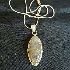 Black Rutile Quartz Necklace Sterling Silver